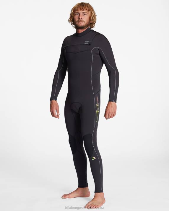 Men Black Fade Billabong 3/2 Absolute Chest Zip Full Wetsuit 80P8901