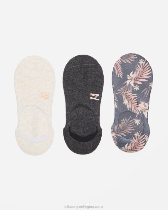 Women Black Billabong Safari Nights 3-Pack No-Show Socks 80P82413
