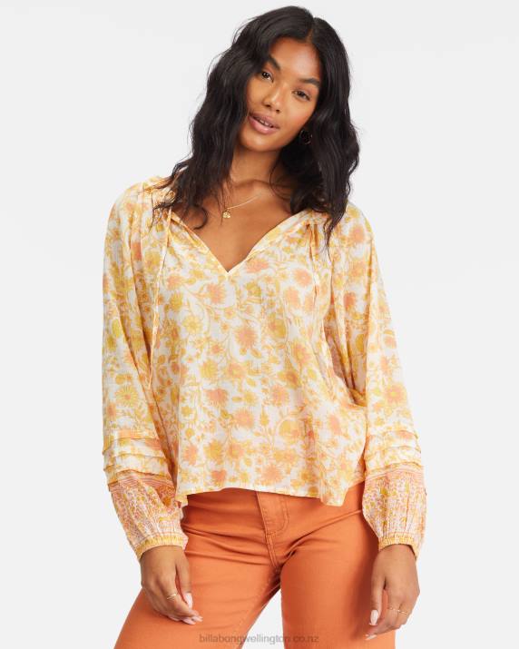 Women Salt Crystal Billabong Free Heart Long Sleeve Blouse 80P82266