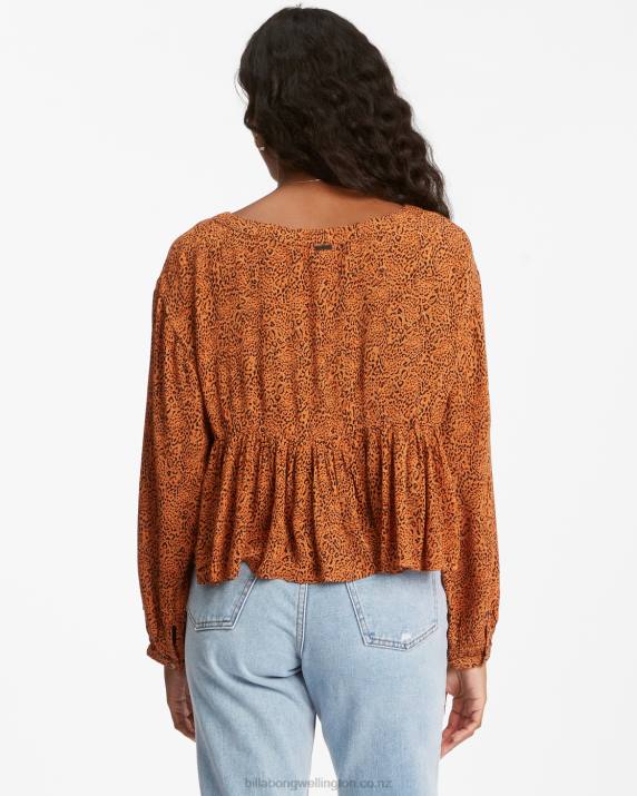 Women Toffee Billabong Easy Street Long Sleeve Blouse 80P82333