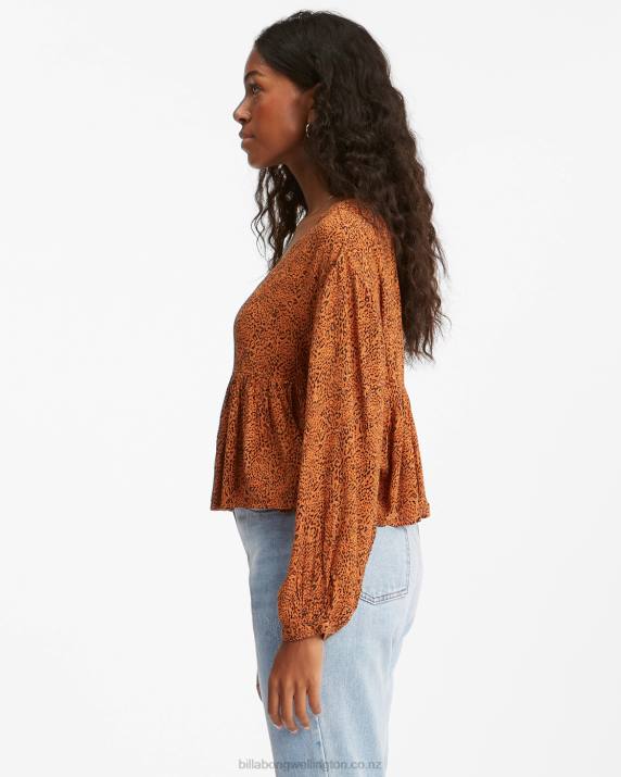 Women Toffee Billabong Easy Street Long Sleeve Blouse 80P82333
