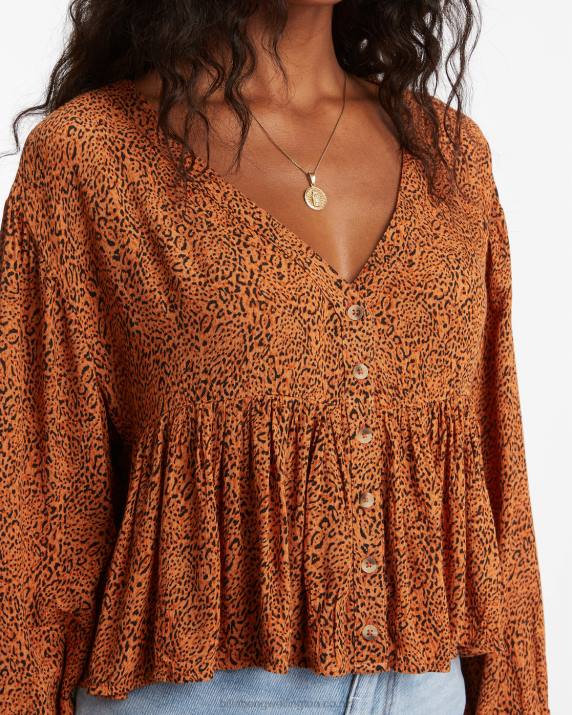 Women Toffee Billabong Easy Street Long Sleeve Blouse 80P82333