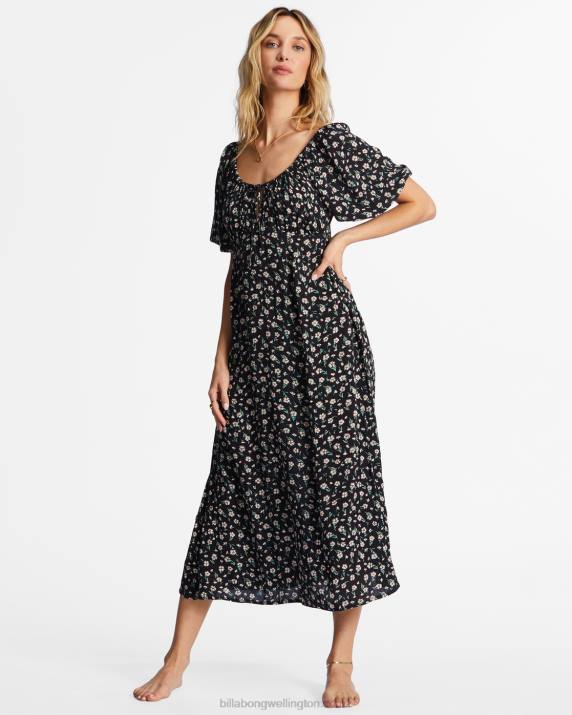 Women Black Pebble Billabong True Romance Midi Dress 80P82181