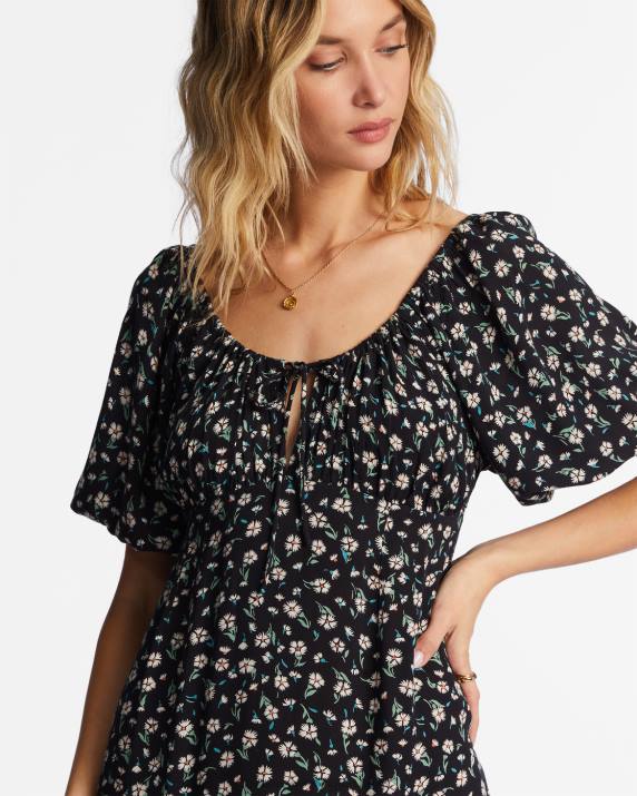 Women Black Pebble Billabong True Romance Midi Dress 80P82181