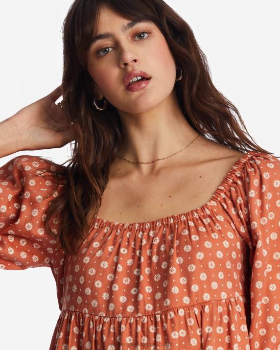 Women Brick Billabong Love Crush Babydoll Dress 80P82178