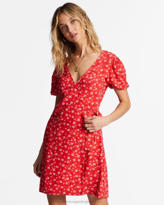 Women Bright Poppy Billabong Hot Tropics Mini Wrap Dress 80P81942