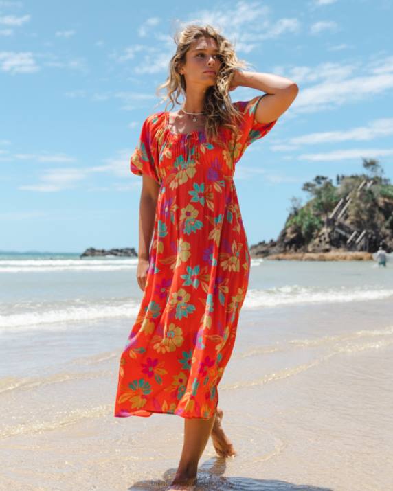Women Bright Poppy Billabong True Romance Midi Dress 80P82108
