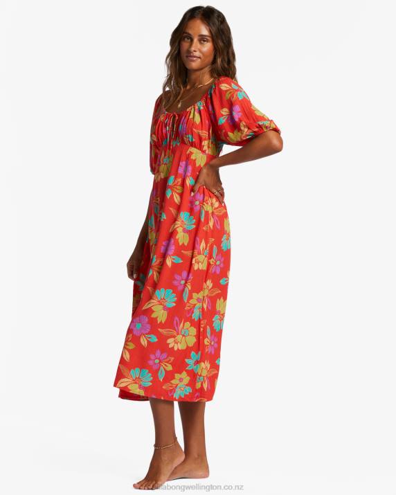 Women Bright Poppy Billabong True Romance Midi Dress 80P82108