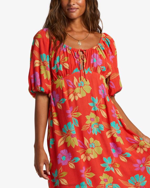Women Bright Poppy Billabong True Romance Midi Dress 80P82108