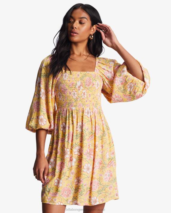 Women Golden Peach Billabong Paradise Days Mini Dress 80P82149