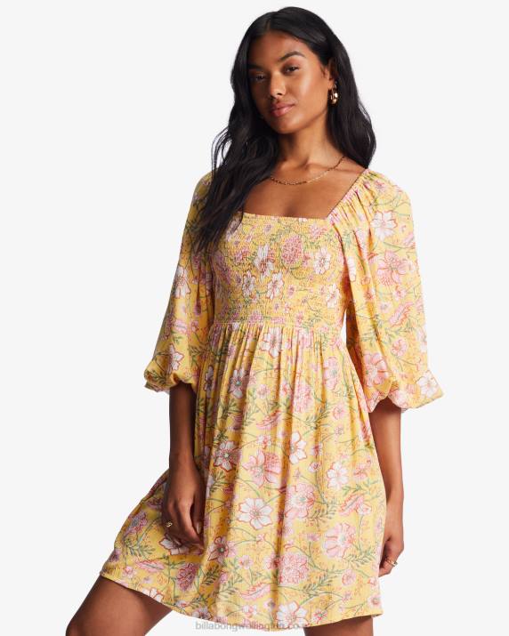 Women Golden Peach Billabong Paradise Days Mini Dress 80P82149