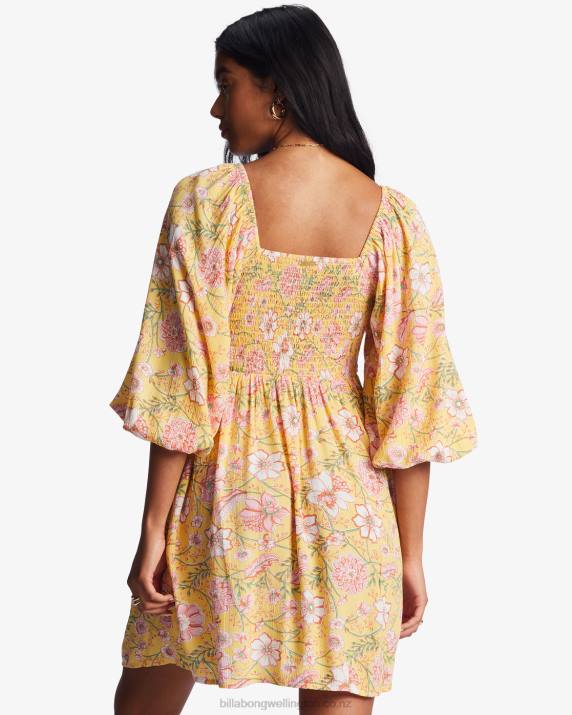 Women Golden Peach Billabong Paradise Days Mini Dress 80P82149