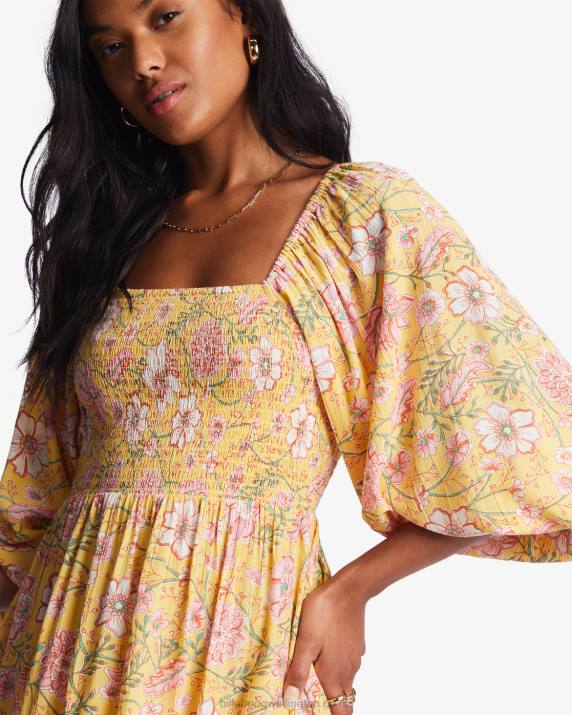 Women Golden Peach Billabong Paradise Days Mini Dress 80P82149