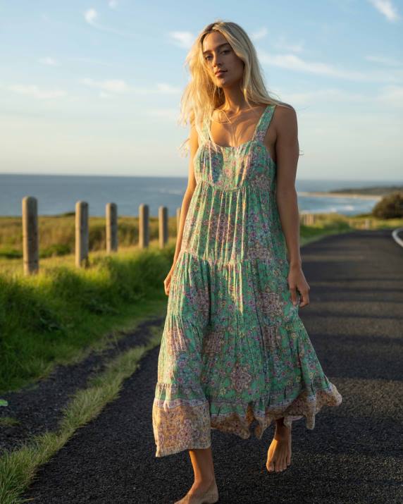 Women Green Billabong La Mer Midi Dress 80P81793