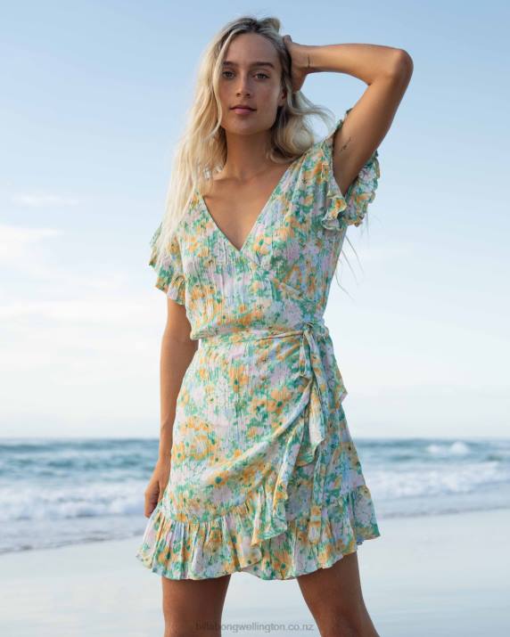 Women Green Billabong Wrap And Roll Woven Dress 80P81908