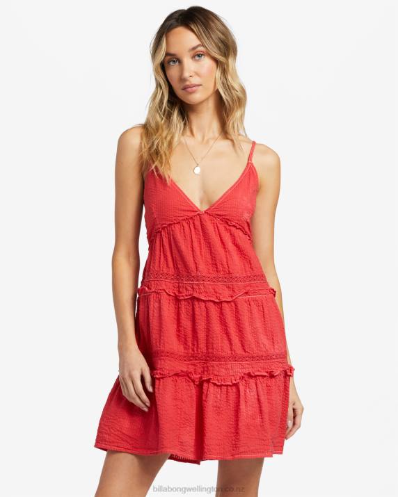 Women Red Aloha Billabong Float Away Babydoll Dress 80P81771