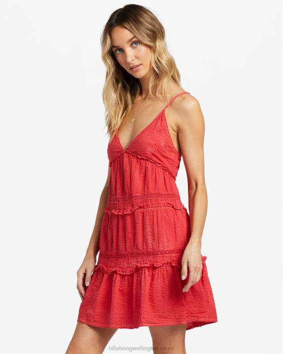 Women Red Aloha Billabong Float Away Babydoll Dress 80P81771