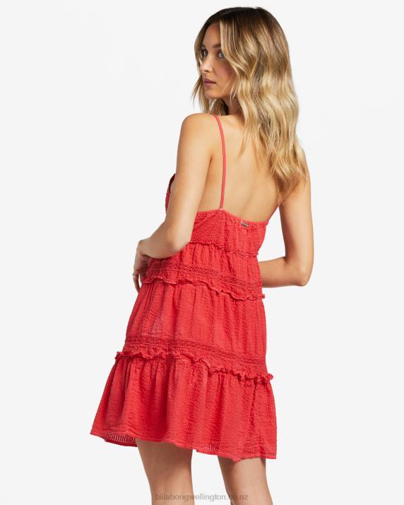 Women Red Aloha Billabong Float Away Babydoll Dress 80P81771