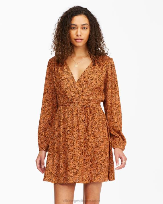 Women Toffee Billabong Spring Romance Mini Wrap Dress 80P82358