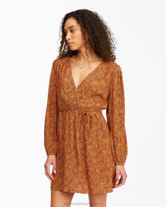Women Toffee Billabong Spring Romance Mini Wrap Dress 80P82358