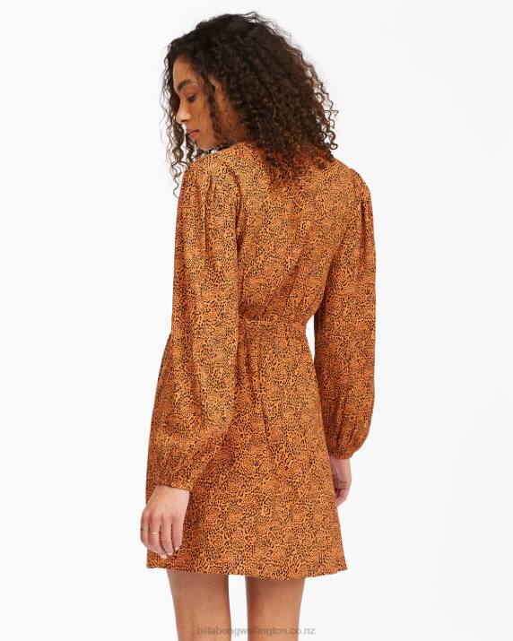 Women Toffee Billabong Spring Romance Mini Wrap Dress 80P82358