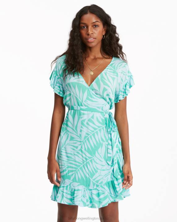Women Tropical Green Billabong Wrap And Roll Woven Dress 80P82299