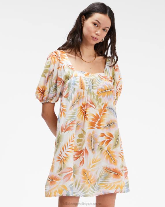 Women White/Multi Billabong Bay Side Babydoll Dress 80P82378