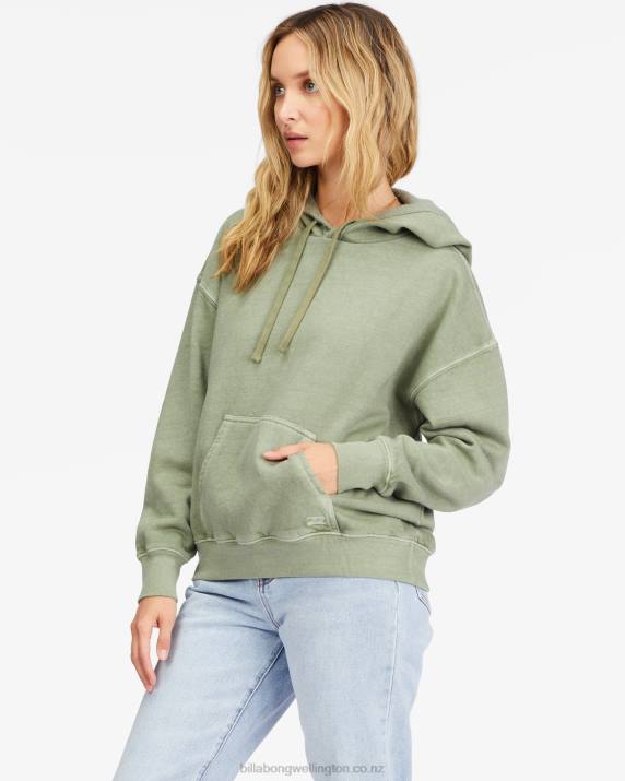 Women Army Billabong Perfect Weekend Heavyweight Pullover Hoodie 80P82273