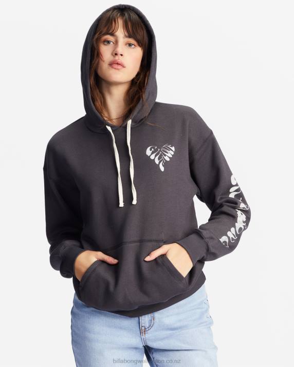 Women Off Black Billabong Give Love Graphic Hoodie 80P82223