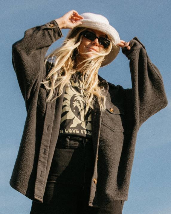 Women Off Black Billabong Anytime Shacket Oversized Button-Through Jacket 80P82095