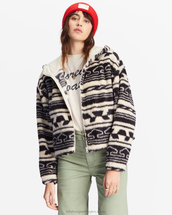 Women Off Black Billabong Marlowe Fleece Zip-Up Hooded Jacket 80P82209
