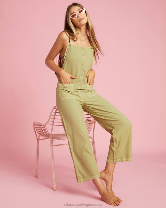 Women Avocado Billabong Beach Cruiser Wide-Leg Overalls 80P81904