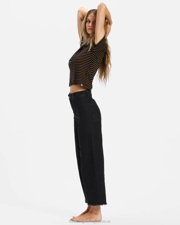 Women Black Billabong Free Fall Wide-Leg Pants 80P81929