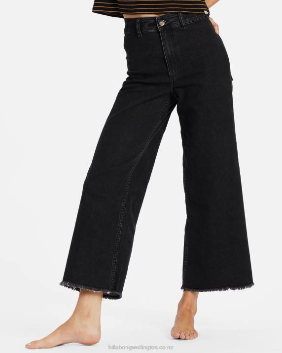 Women Black Billabong Free Fall Wide-Leg Pants 80P81929