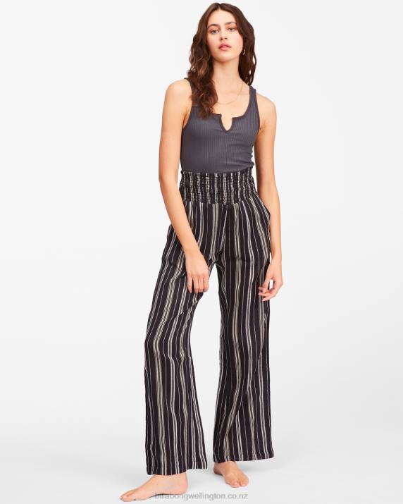 Women Black Billabong New Waves 2 Elastic Waist Pants 80P81903