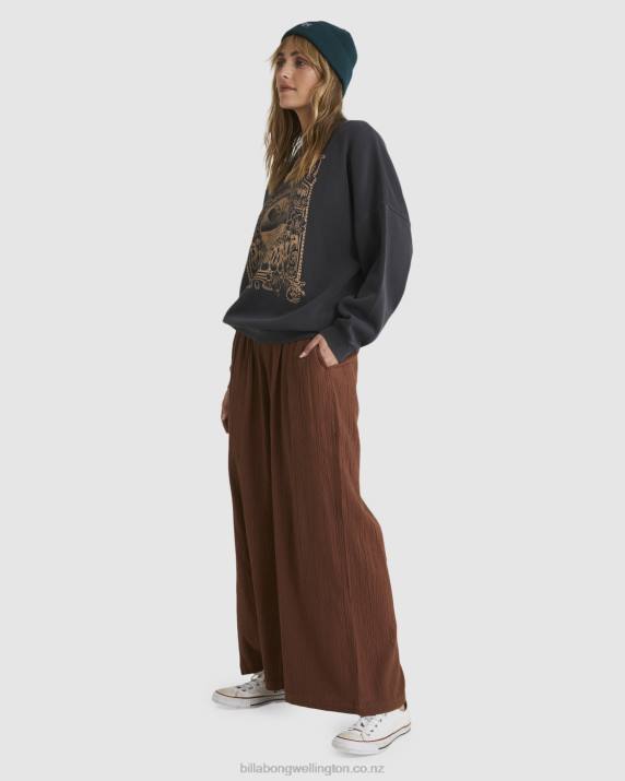Women Dark Choc Billabong Follow Me High-Rise Elastic Waist-Waist Pants 80P81889
