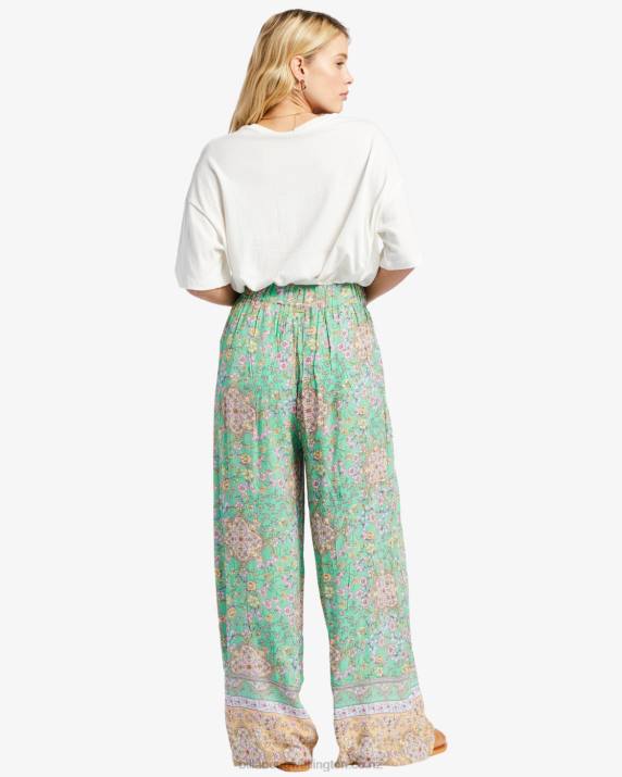 Women Green Billabong La Mer Wide Leg Pants 80P81900