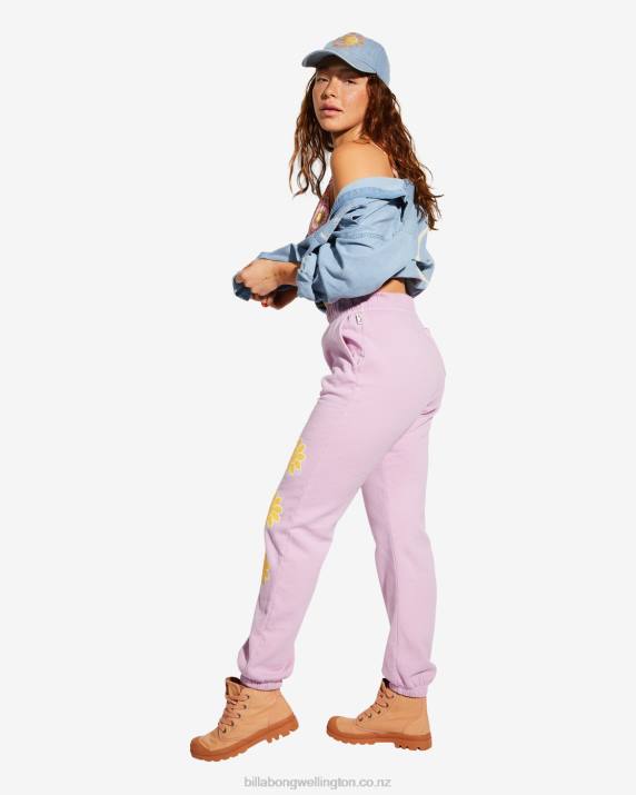 Women Lady LavenderBillabong x Smiley Happy Saturday Joggers 80P82206