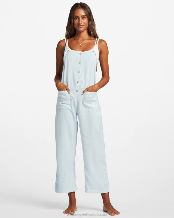 Women Light Chambray Billabong Beach Cruiser Wide-Leg Overalls 80P81821