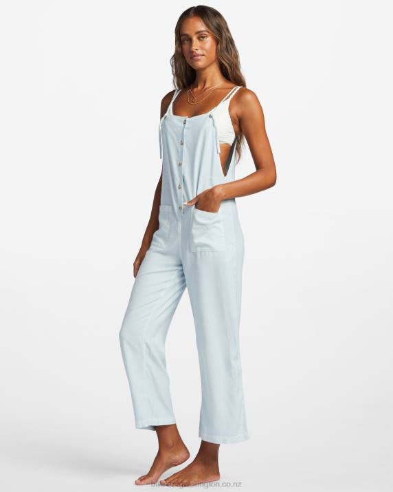 Women Light Chambray Billabong Beach Cruiser Wide-Leg Overalls 80P81821