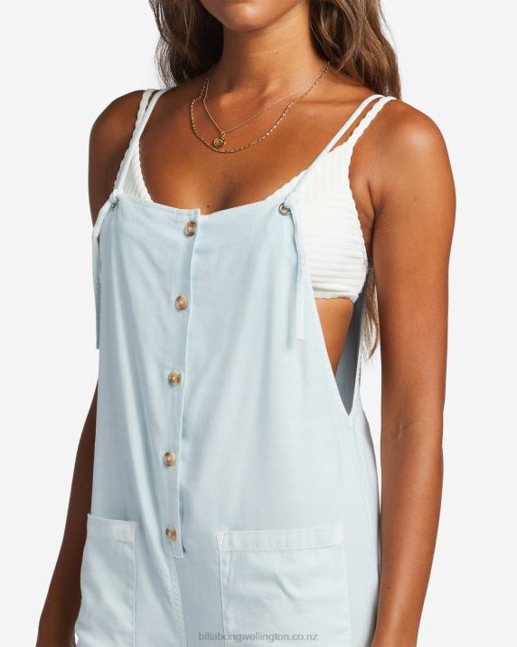 Women Light Chambray Billabong Beach Cruiser Wide-Leg Overalls 80P81821