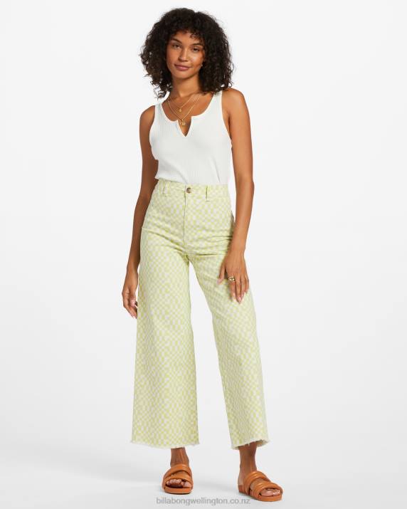 Women Light Lime Billabong Free Fall Print Wide Leg Pants 80P81799
