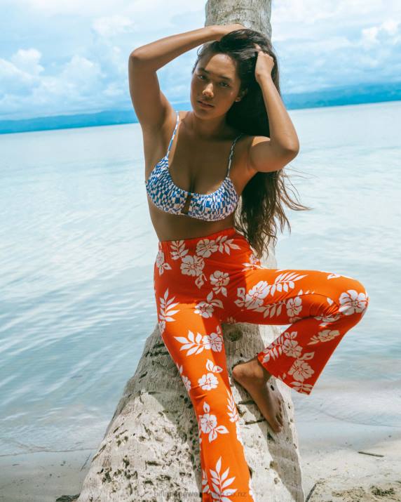 Women Red Aloha Billabong Going High Stretchy Knit Flared Pants 80P81815