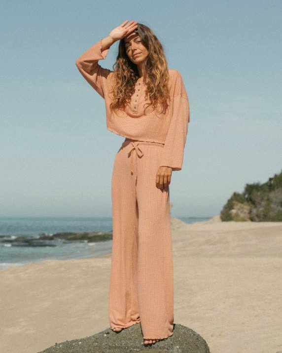 Women Washed Brick Billabong So Easy Cozy Lounge Pants 80P82137