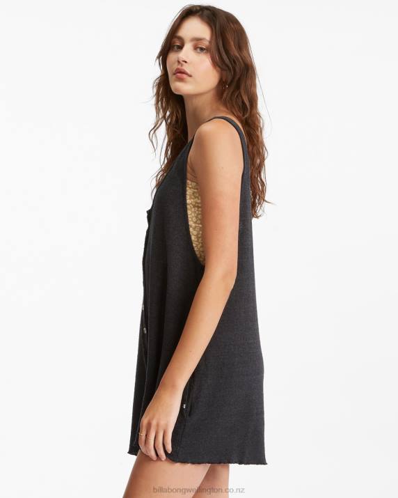 Women Off Black Billabong Fade Away Button-Up Knit Romper 80P81694
