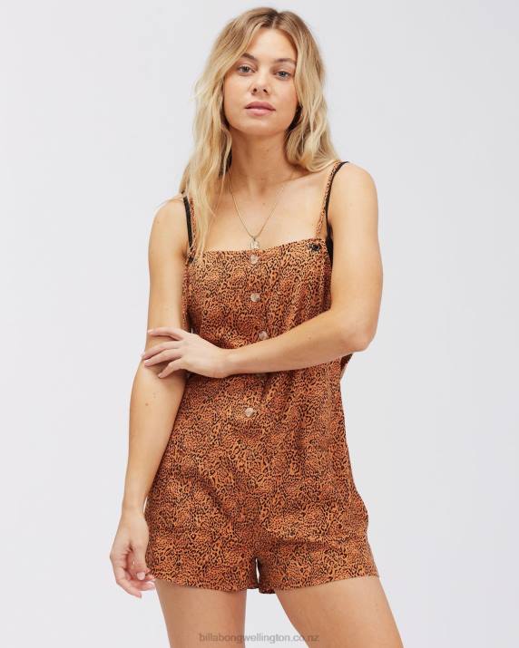 Women Toffee Billabong Wave Watch Short Overall Romper 80P82346