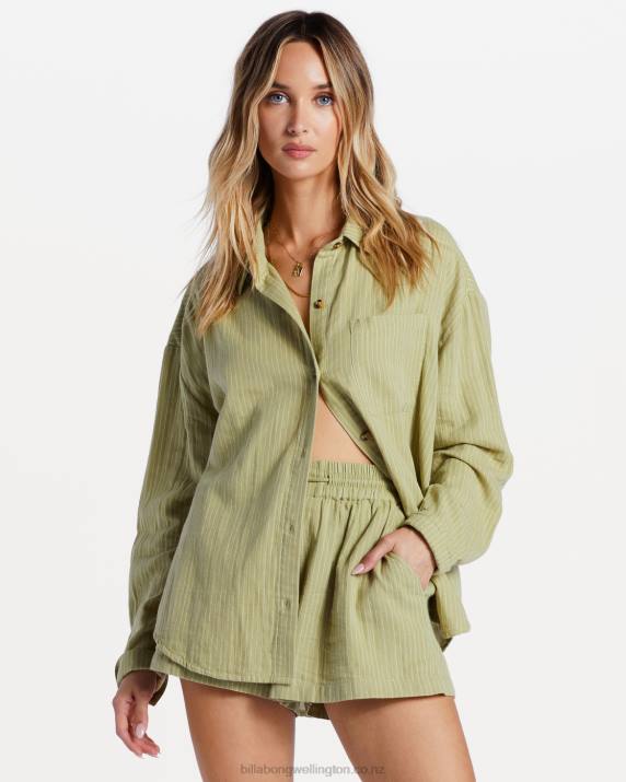 Women Avocado Billabong Right On Long Sleeve Shirt 80P82088