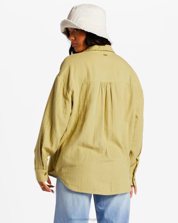 Women Avocado Billabong Right On Long Sleeve Shirt 80P82088