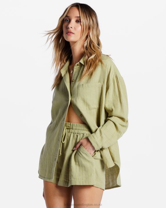 Women Avocado Billabong Right On Long Sleeve Shirt 80P82088