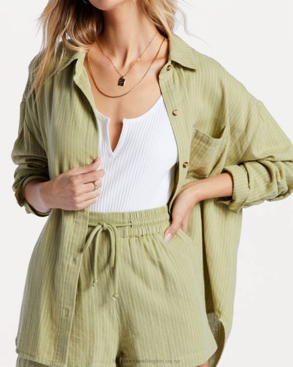 Women Avocado Billabong Right On Long Sleeve Shirt 80P82088